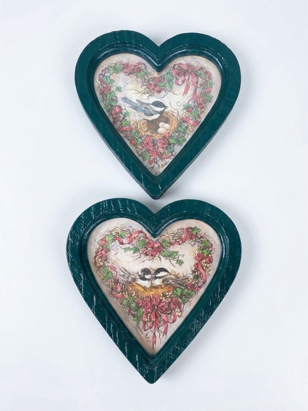 VTG Barbara Mock ArtPrint Birds Flowers Heart Shaped Framed Cottage Home Decor